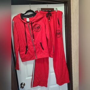 Limited Edition Red Victorias Secret PINK Hoodie and Sweatpants Set